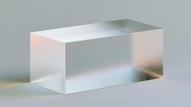 3d rendering of a cube-shaped object. the cube is made of a shiny, metallic material and has a metallic sheen. it is standing upright on a plain, light grey background.