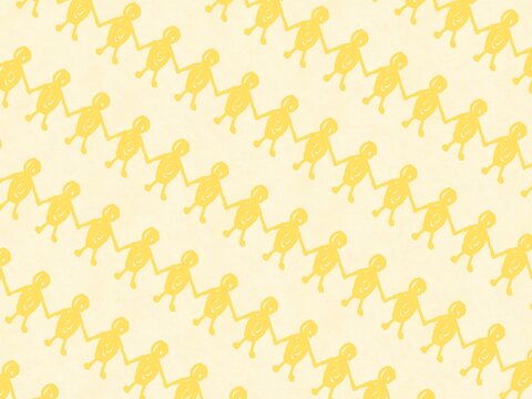 薄黄色をバックに人が手を繋いでいるシルエットの背景素材イラスト