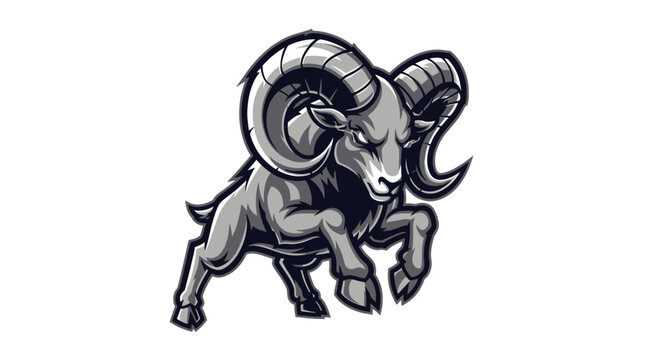 Graphic illustration of a ram animal in aggressive stance on white background