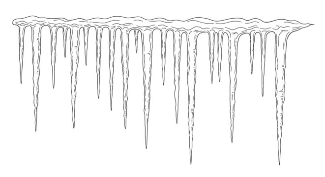 Graphic illustration of transparent icicles hanging from a snow covered surface