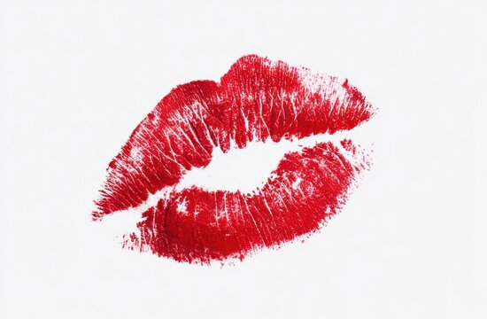 Bright red lipstick stain pattern on white background for beauty concept with lipstick romantic cosmetic feminine expression affection isolated creative colorful cosmetics