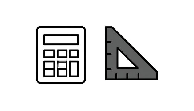 Minimalist vector icons of a calculator and a triangle ruler.