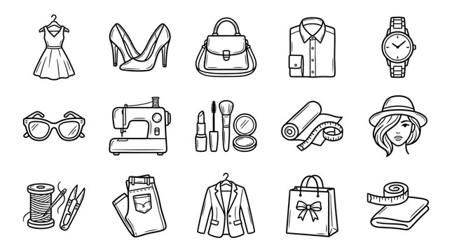 Fashion clothing and accessories icons.