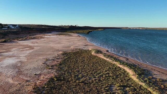 Panoramic View of Matthew Flinders Red Cliff Lookout in Port Augusta, South Australia - Coastal Red Earth Cliffs, Spencer Gulf, and Mangroves