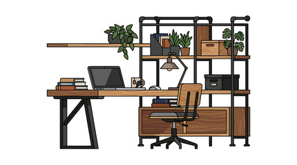 Modern home office interior in a contemporary loft with minimalist furniture and natural light © umi
