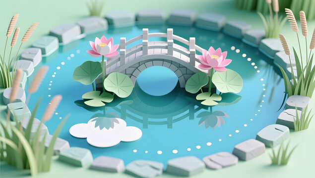 lotus bridge summer lotus pond top view background