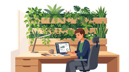 Fototapeta premium Modern Home Office Setup with Indoor Plants and Minimalist Workspace Design
