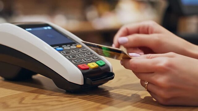A customer uses a credit card for a contactless payment