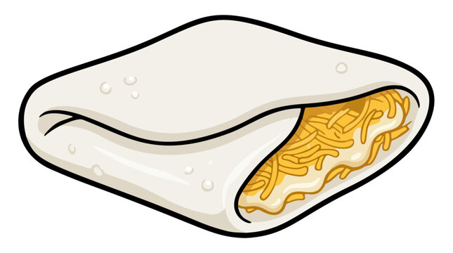 Folded Brazilian tapioca crepe pancake filled with melted cheese shred vector illustration