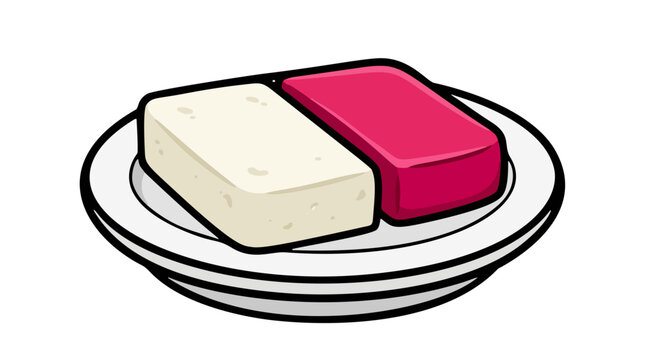 Traditional Brazilian romeu e julieta dessert plate with slices of white cheese and red guava paste vector illustration