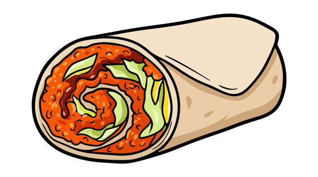 Turkish cig kofte bulgur wrap rolled in lavash flatbread with lettuce and pomegranate molasses vector illustration