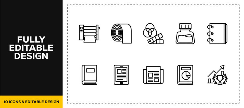 flat vector illustration line art icon bundle set design highlighting restroom public toilet signs toilet paper sanitizations medicine capsules notebook checklist graphic UI