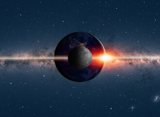 Fototapeta premium The Earth and Moon as Seen from the Surface of the space 