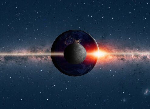 The Earth and Moon as Seen from the Surface of the space "Elements of this Image Furnished by NASA"