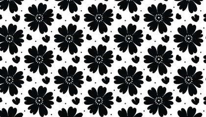 Fototapeta premium Seamless Floral Pattern, Black Flower Vector Design.Silhouette Flower Vector Design.