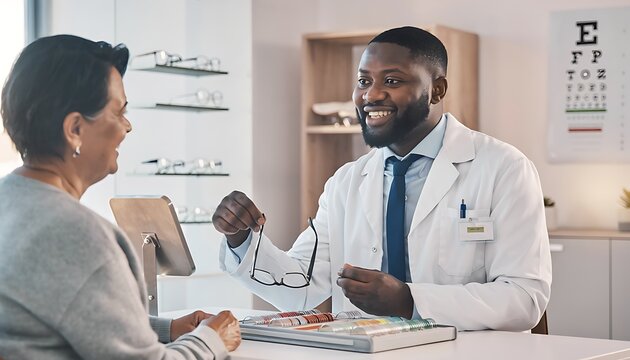 Doctor suggesting eye glass to the patient 