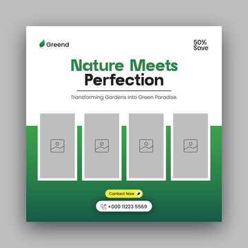 Lawn & gardening services social media post design or web banner design template