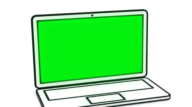 A simple black line drawing of an open laptop computer