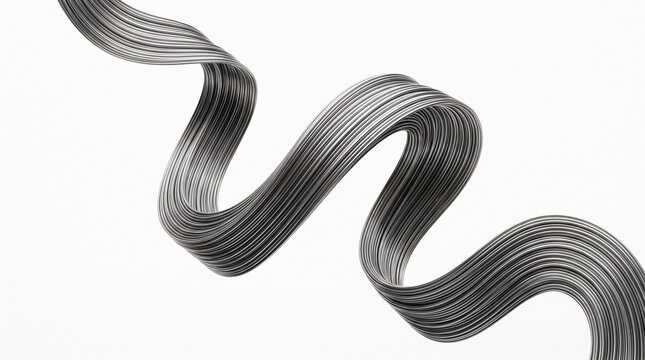 Abstract Metallic Flowing Ribbon Wave with Elegant Curved Lines on White Background Modern Minimalist 3D Design
