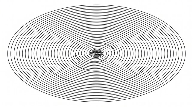 Abstract Concentric Oval Line Pattern with Optical Illusion Spiral Effect in Minimal Monochrome Geometric Design on White Background