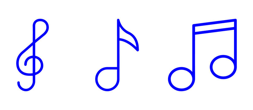 Music note icon set with treble clef and eighth notes representing melody sound and audio notation in clean outline style png