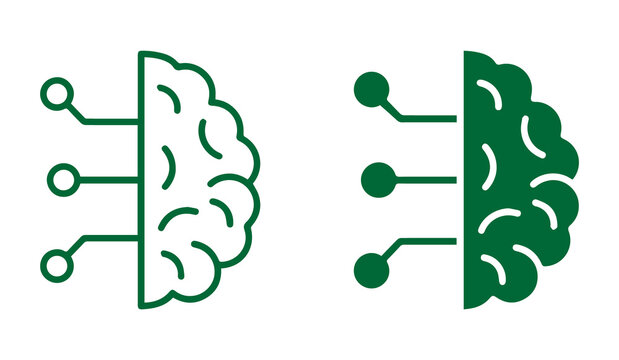ai brain circuit icon split design with outline and solid halves representing artificial intelligence processing and neural network technology vector png