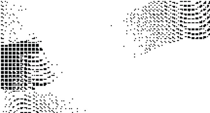 A black and white pixelated image of a face