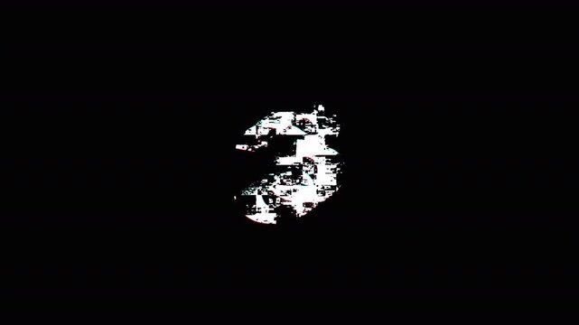 Number animation of digit on transparent background .number animation with glitch effect mathmetical number from 0 to 10 with alpha channel in 4k.Animated Glitch Digit 3, Cyber Distortion Number text