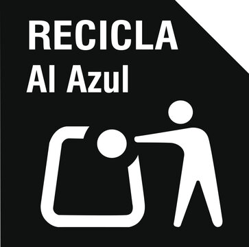 Recicla Al Azul Spanish recycling label in black directing consumers to sort paper waste into the correct blue bin container