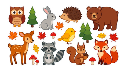 Fototapeta premium Forest Animals Vector Set, Cute Woodland Creature Illustration