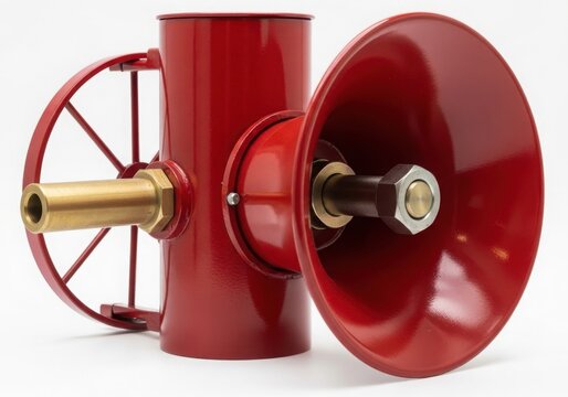Vintage red hand cranked calliope wheel isolated on white background