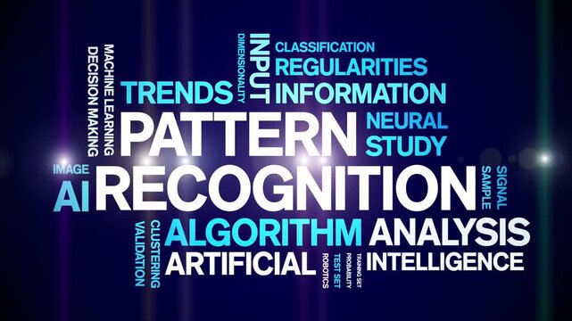 Pattern Recognition animated word cloud-text design animation tag kinetic typography seamless loop.