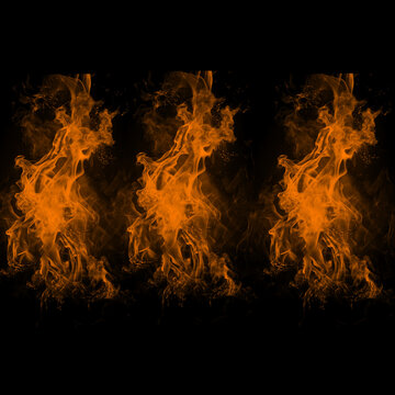  Abstract Wavy Fire Columns Set on Black Background