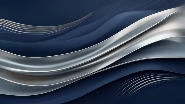 Luxury modern abstract 4K motion loop background with flowing layered waves in midnight navy and platinum silver colors.