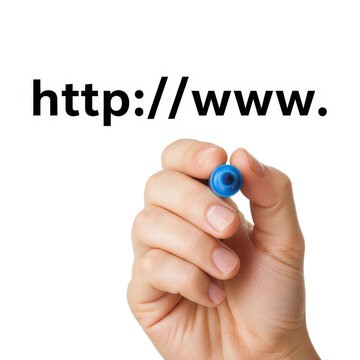 Hand writing http www text on white background using blue marker pen internet communication concept web address writing.