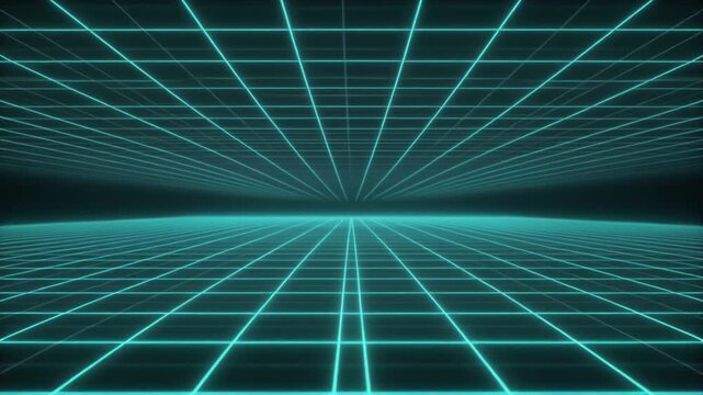 Retro Futuristic Dual Plane Teal Grid Converging to Horizon for Synthwave Music Video Content
