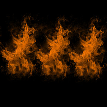 Fire Brush Strokes Set on Black Background