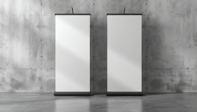 Blank roll up banners template. 3D rendering