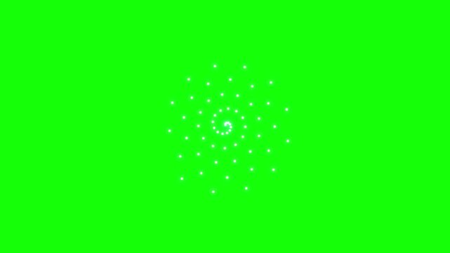 Three identical white spiral dot patterns rotating on a vibrant green background