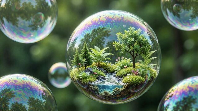 soap bubbles on green background