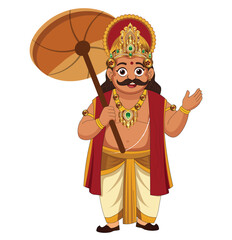 Obraz premium King Mahabali holding umbrella for Kerala Onam festival vector