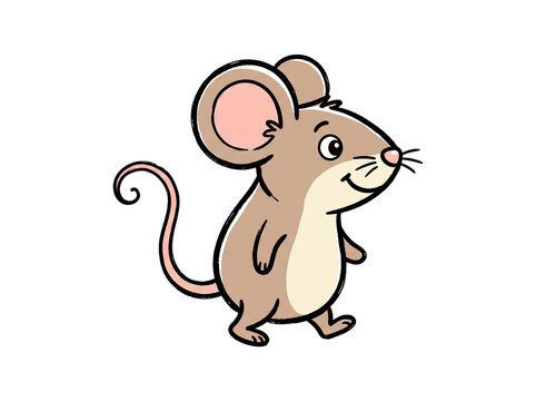 Adorable little brown mouse with large round ears standing in a friendly pose smiling for the camera in a cute cartoon style illustration isolated as a vector on transparent background