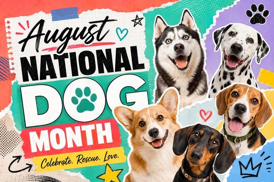 National Dog Month, August. Holiday illustration.