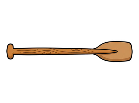 Detailed hand drawn illustration of a classic wooden canoe paddle featuring textured grain patterns and dark ink outlines depicted in a horizontal orientation presented as a singular icon on transpare
