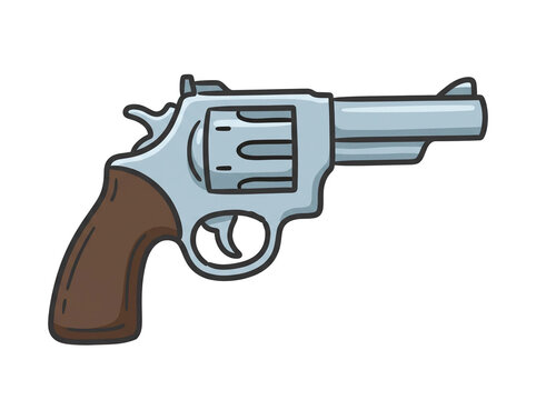 Detailed illustration of a classic silver revolver handgun with a dark brown handle and a bold black outline design style presented as a vector graphic isolated on transparent background