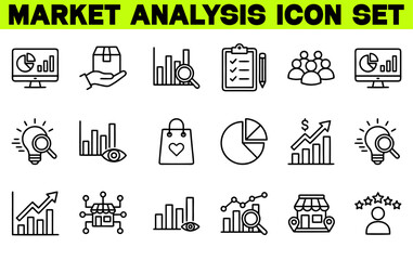 Fototapeta premium Market Analysis Icon Set - Vector Illustration of Market, Growth, Sales, Trends, Research and Strategy Icons