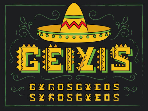 Mexican Typography Poster with Sombrero and Tribal Style Font