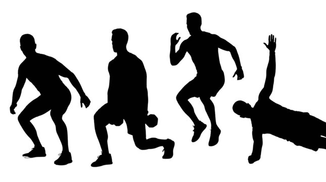Fitness silhouette compilation running lunging jumping and core exercise