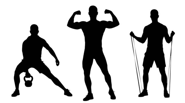 Fitness silhouette series kettlebell flexing and resistance band exercises