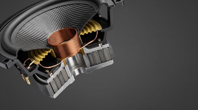 Creative Copper coil, speaker driver, audio component, sound system part, close-up 2k
